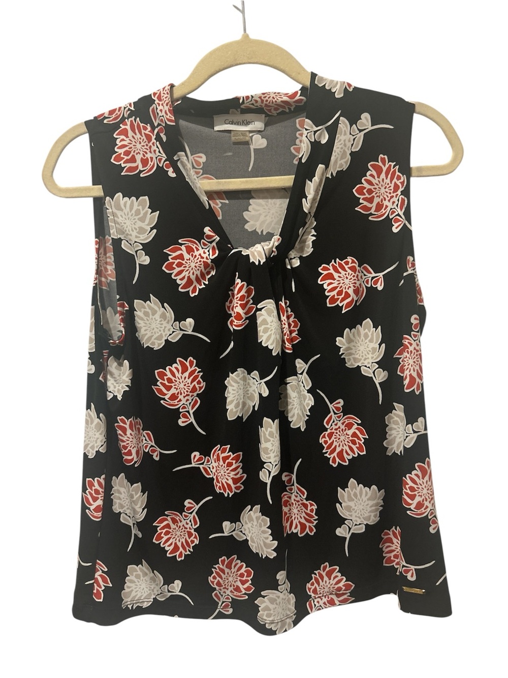 Calvin Klein Black Floral Sleeveless Blouse - Red & Cream Print